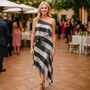 Halston Heritage Asymmetrical Striped Dress